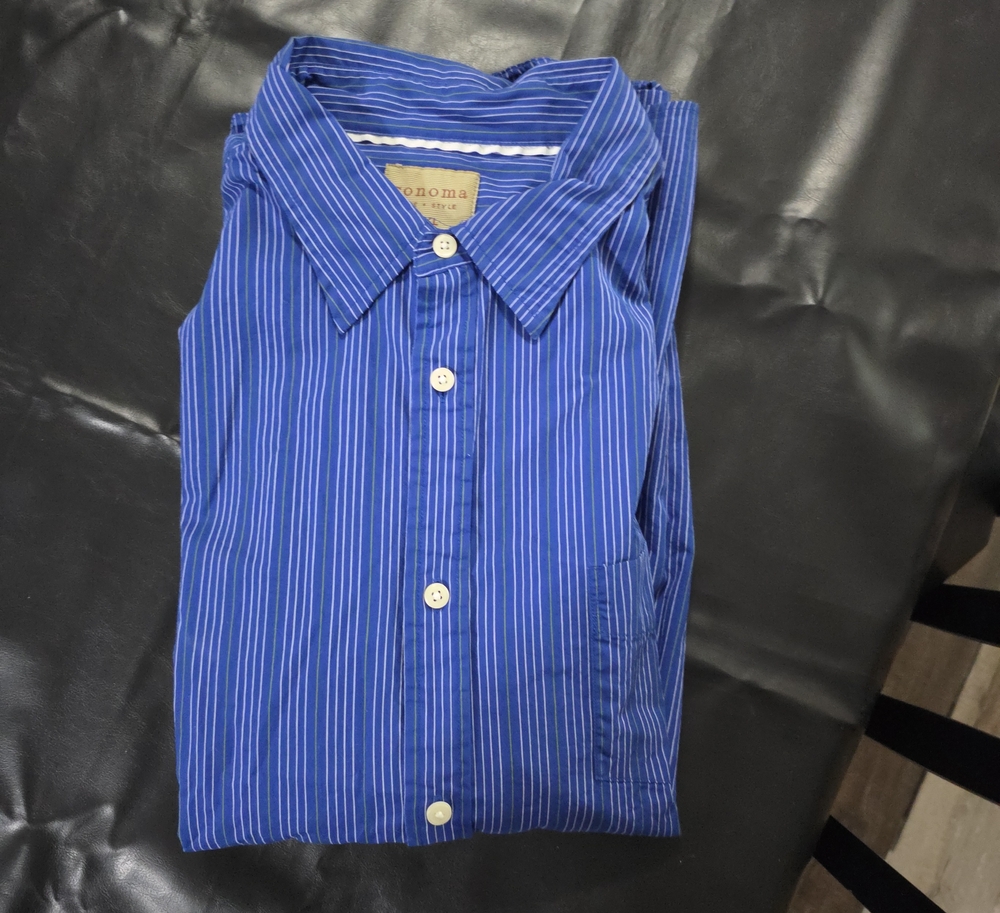 Sonoma Men's Blue Striped Button-Down Shirt XXL Long Sleeve